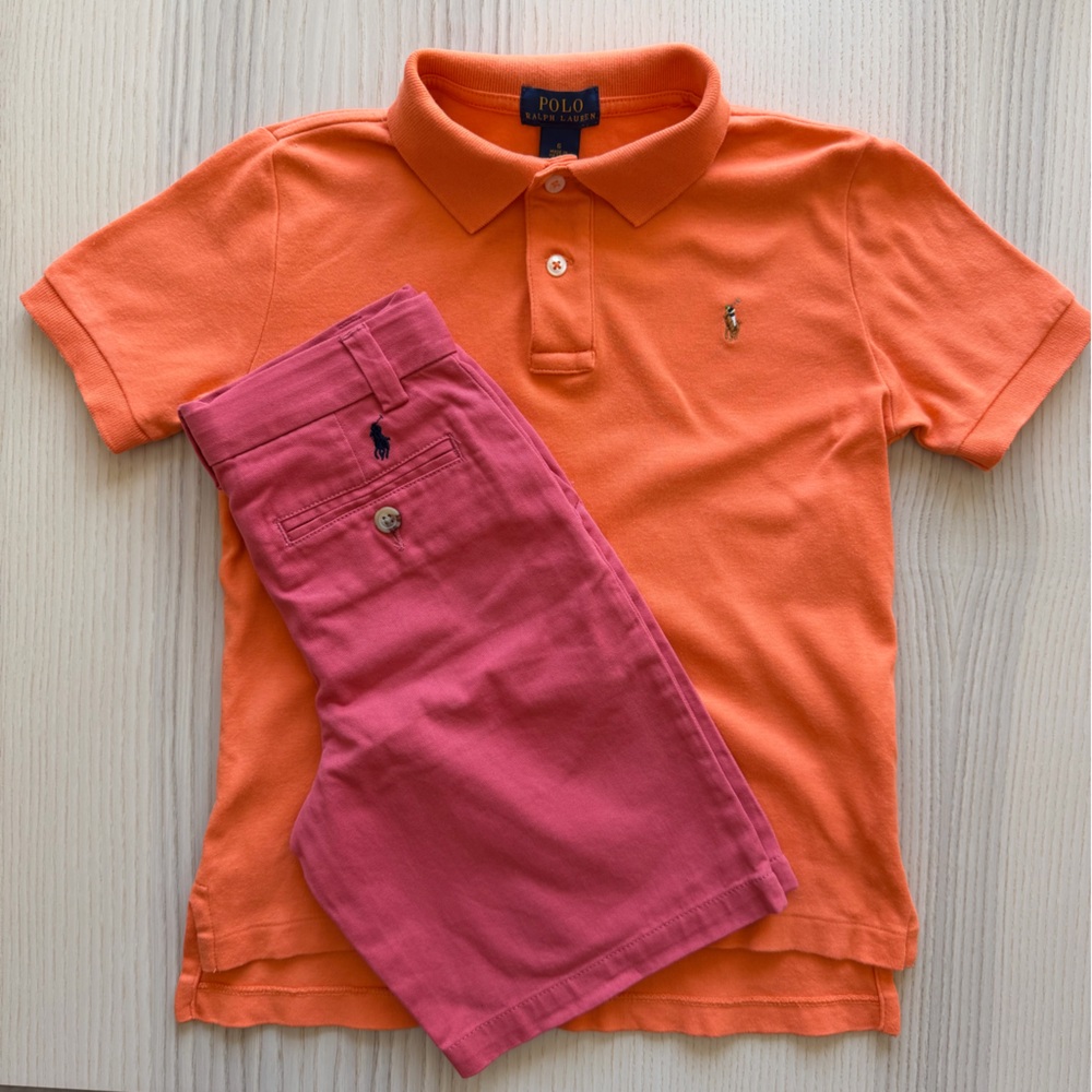 Polo Ralph Lauren Orange Polo Shirt with Pink Shorts Kids Matching Set